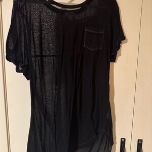 Style & Co. Sheer Black Short Sleeve Top
